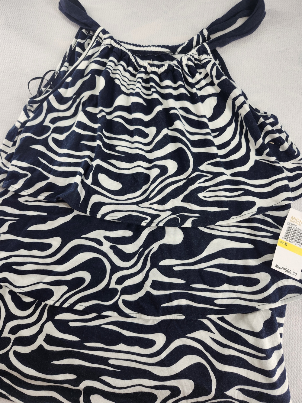 Michael Kors Ruffle Halter Tank, Black & White Animal Zebra Print, Size M, NWT